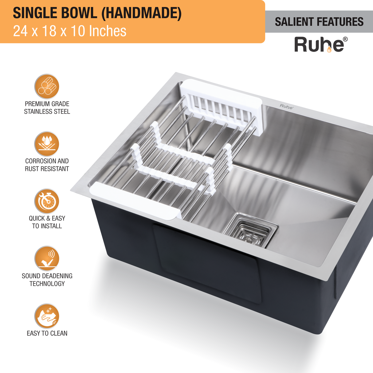 Handmade Single Bowl (24 x 18 x 10 Inches) Kitchen Sink - by Ruhe