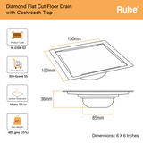 Diamond Square Flat Cut Floor Drain