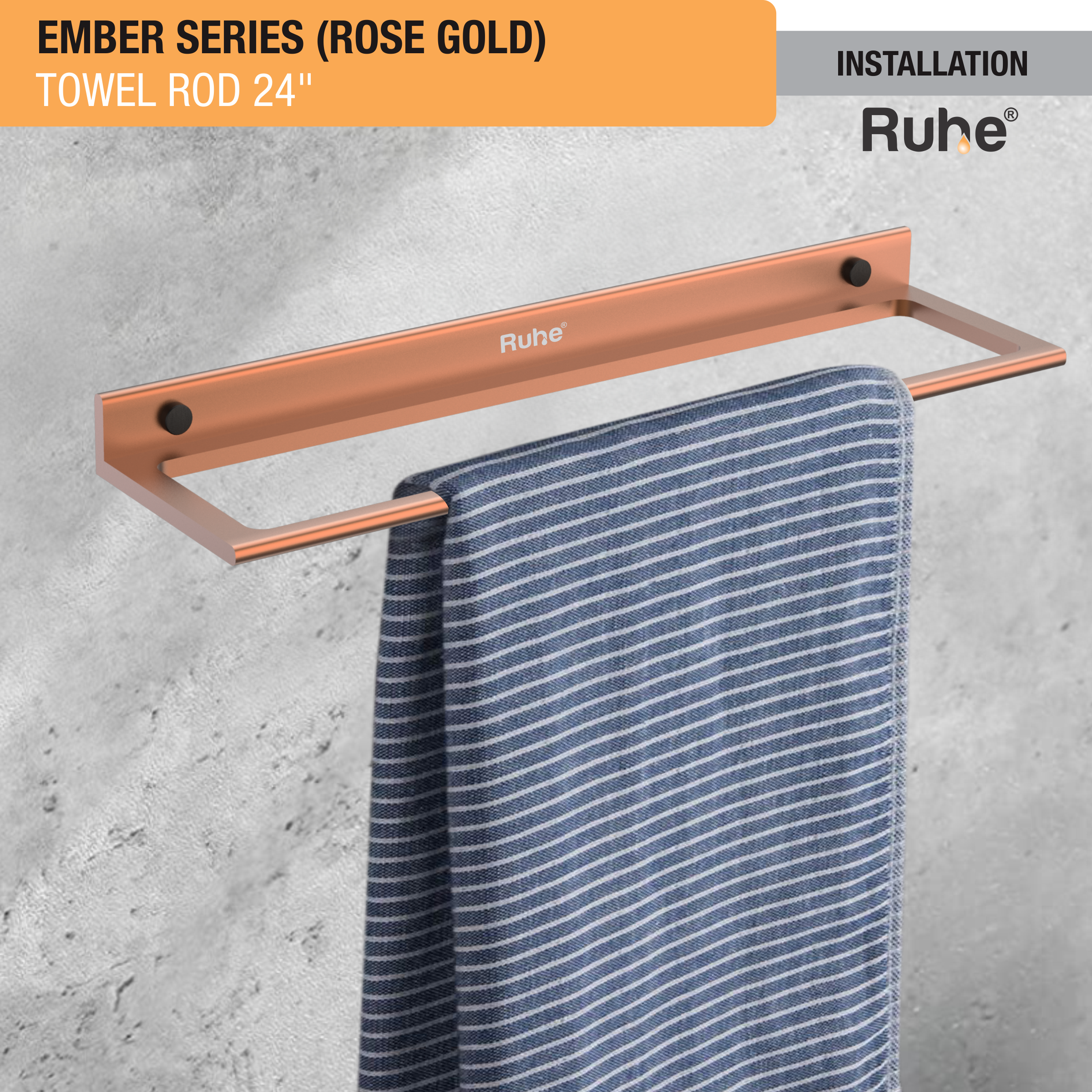 Ember Rose Gold Towel Rod (Space Aluminium) installation