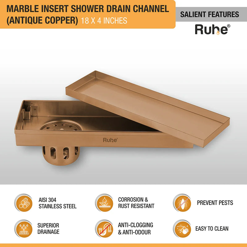 Marble-Insert Shower Drain Channel (4 Inches)