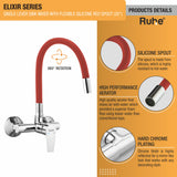 Elixir Single Lever Wall-mount Sink Mixer Brass Faucet with Red Silicone Spout - by Ruhe®