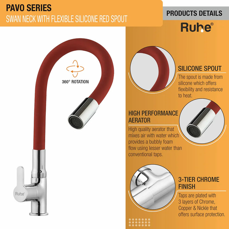 Pavo Deck Mount Kitchen Sink Tap with Coloured Flexible Silicone Spout