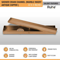 Marble-Insert Shower Drain Channel Coloured (2 Inches)