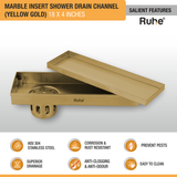 Marble Insert Shower Drain Channel (18 x 4 Inches) YELLOW GOLD PVD Coated features and benefits