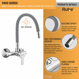 Pavo Single Lever Wall-mount Kitchen Sink Mixer Tap with Coloured Silicone Spout