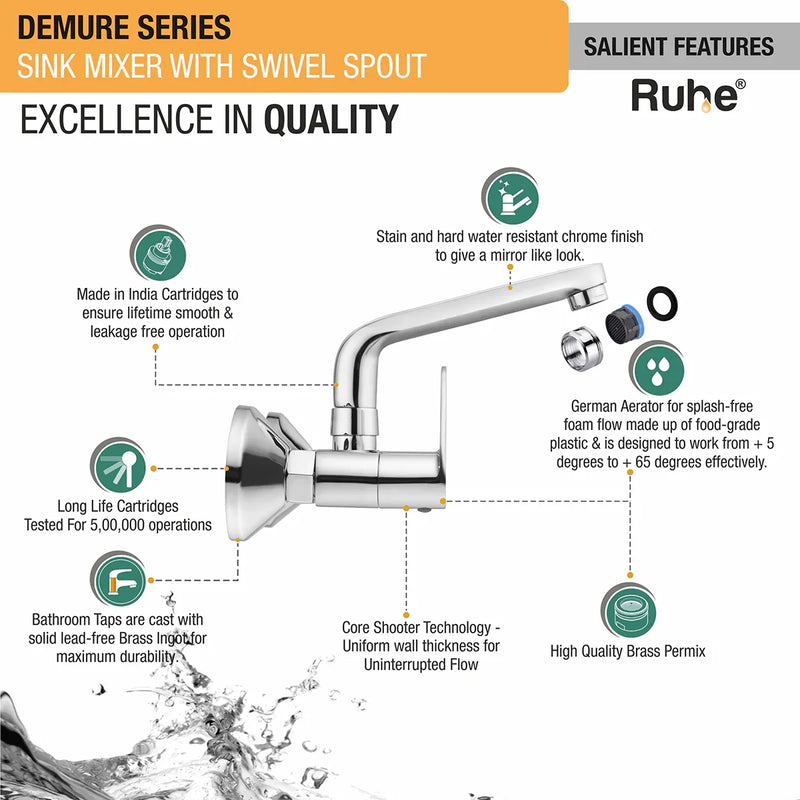 Demure Sink Mixer Brass Faucet with Small (7 inches) Swivel Spout - by Ruhe