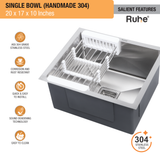 Handmade Single Bowl 304-Grade (20 x 17 x 10 Inches) Kitchen Sink - by Ruhe