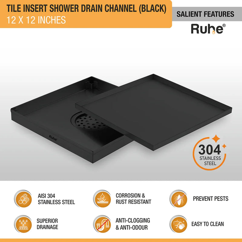 Tile-Insert Shower Drain Channel Coloured (12 x 12 Inches)