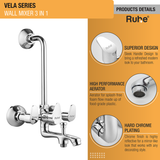 Vela Wall Mixer 3-in-1 Brass Faucet - by Ruhe®