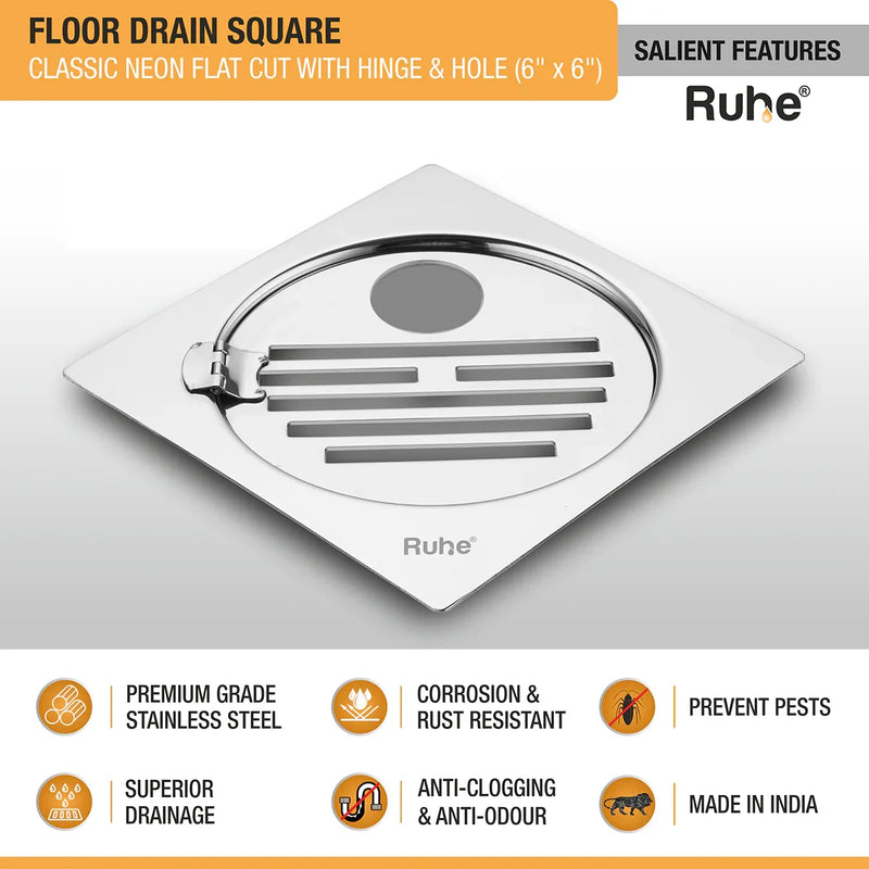Classic Neon Flat Cut Floor Drain with Hinge