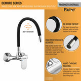 Demure Single Lever Wall-mount Kitchen Sink Mixer Tap with Coloured Silicone Spout