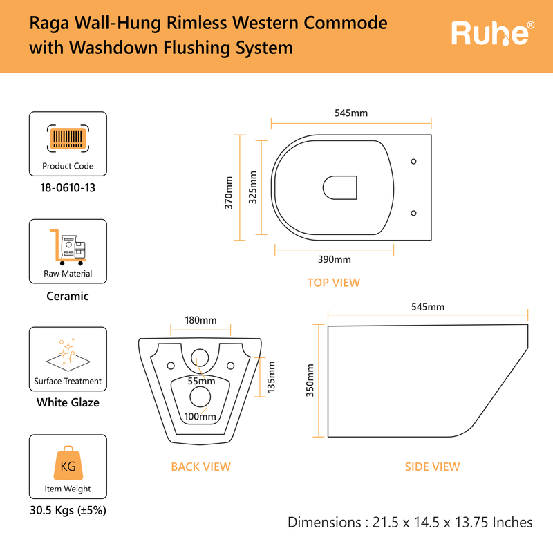 Raga Wall-Hung Western Commode