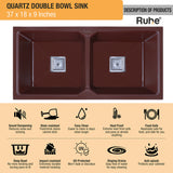 Quartz Double Bowl Kitchen Sink - Choco Brown (37 x 18 x 9 inches) - by Ruhe®