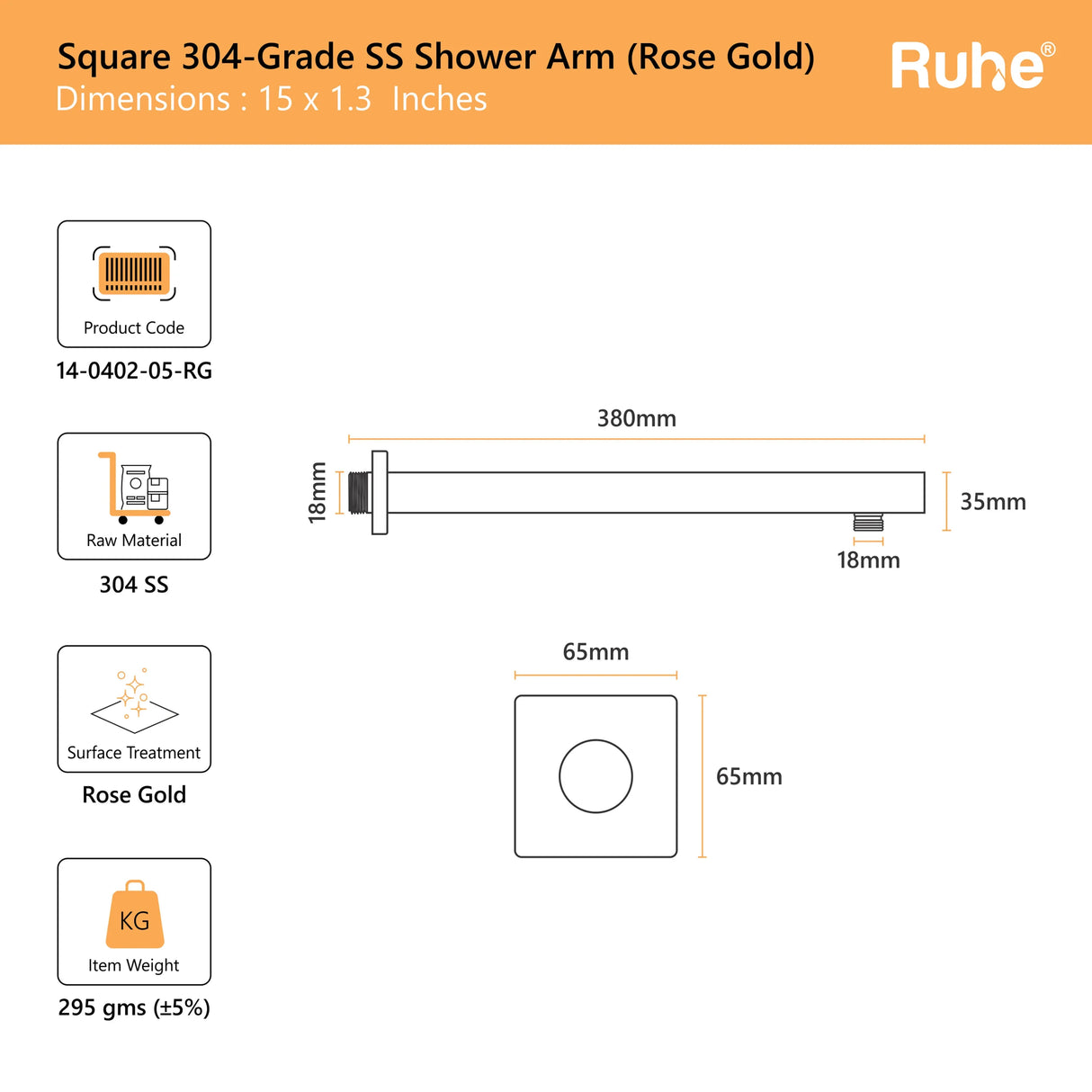 Square 304-Grade Shower Arm