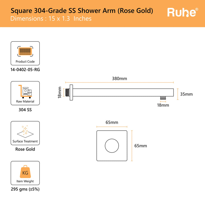Square 304-Grade Shower Arm