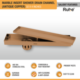 Marble Insert Shower Drain Channel (32 x 4 Inches) ROSE GOLD PVD Coated features and benefits