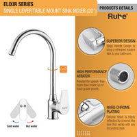 Elixir Brass Table-Mount Single Lever Kitchen Sink Mixer Tap with Swivel Spout