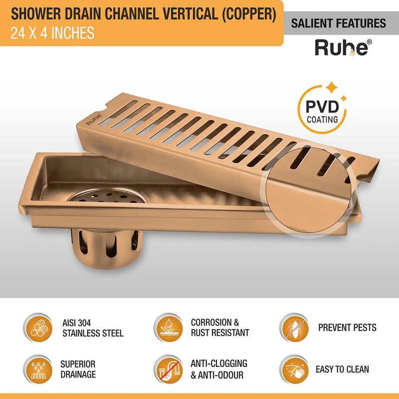 Vertical Shower Drain Channel (4 Inches)