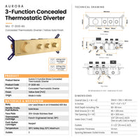 Aurora 3-Function dimensions: wall groove 95 × 335 mm, tile opening 80 × 305 mm, 80–90 mm wall depth including tile