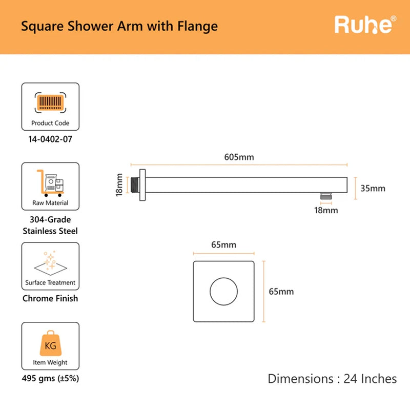 Square 304-Grade Shower Arm
