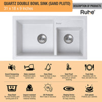 Quartz Double Bowl Kitchen Sink (31 x 18 x 9 Inches)
