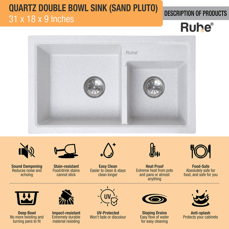 Quartz Double Bowl Kitchen Sink (31 x 18 x 9 Inches)
