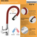Kara Single Lever Sink Mixer Faucet with Silicone Red Flexible Spout product details