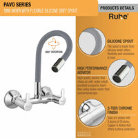 Pavo Brass Wall-Mount Kitchen Sink Mixer Tap with Flexible Silicone Spout