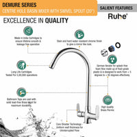 Demure Brass Double Handle Wash Basin Mixer Tap with Swivel Spout