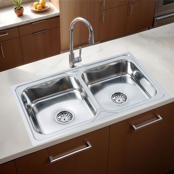 Square Double Bowl (32 x 20 x 8 inches) Kitchen Sink - by Ruhe