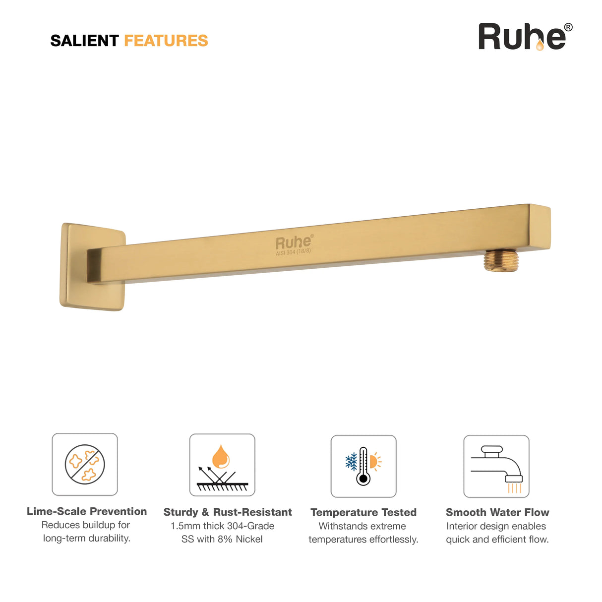 Square 304-Grade Shower Arm
