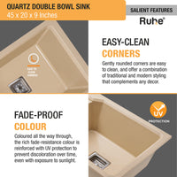 Quartz Double Bowl Kitchen Sink Coloured (45 x 20 x 9 inches)