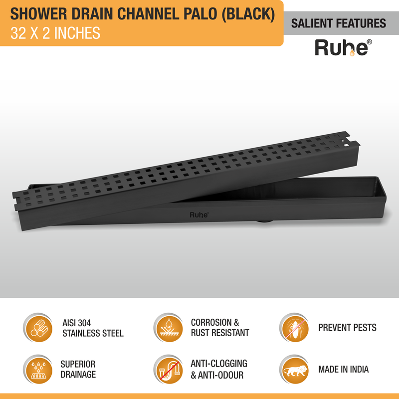 Palo Shower Drain Channel Black (2 Inches)