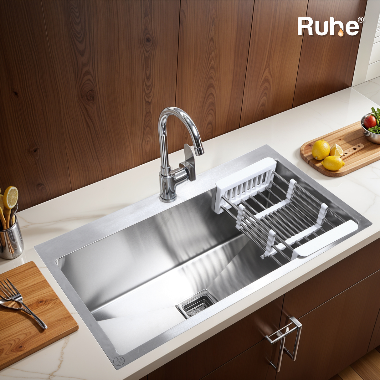 Handmade Single Bowl 304-Grade Kitchen Sink  with Tap Hole (32 x 18 x 10 Inches) - by Ruhe