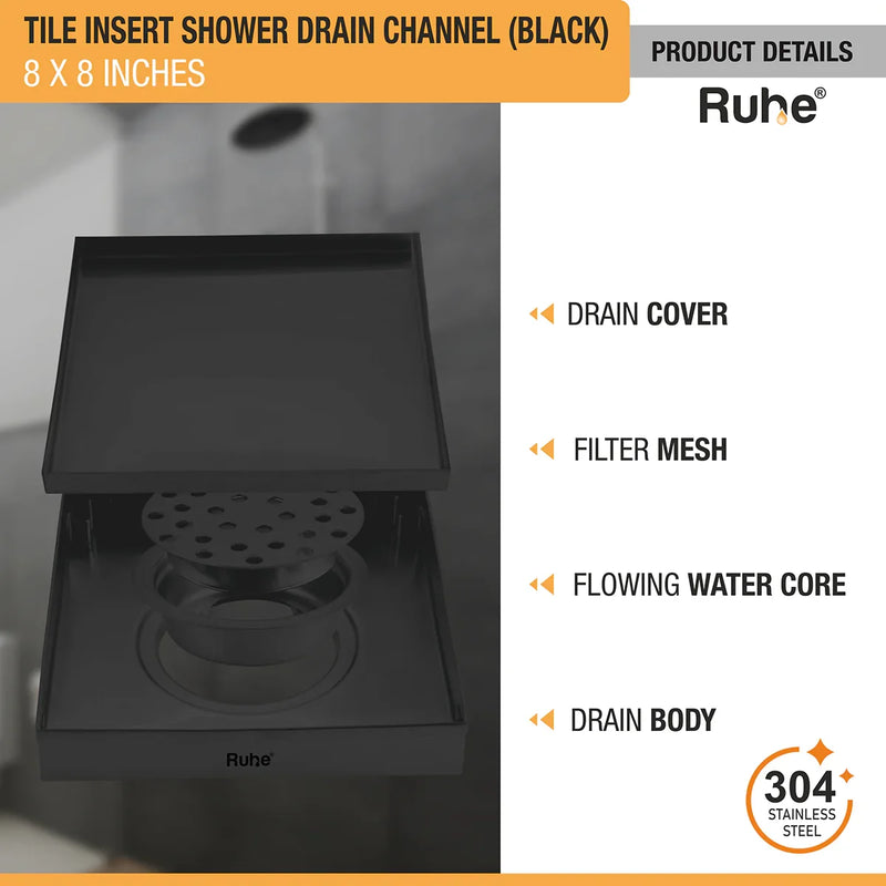 Tile-Insert Shower Drain Channel Coloured (8 x 8 Inches)