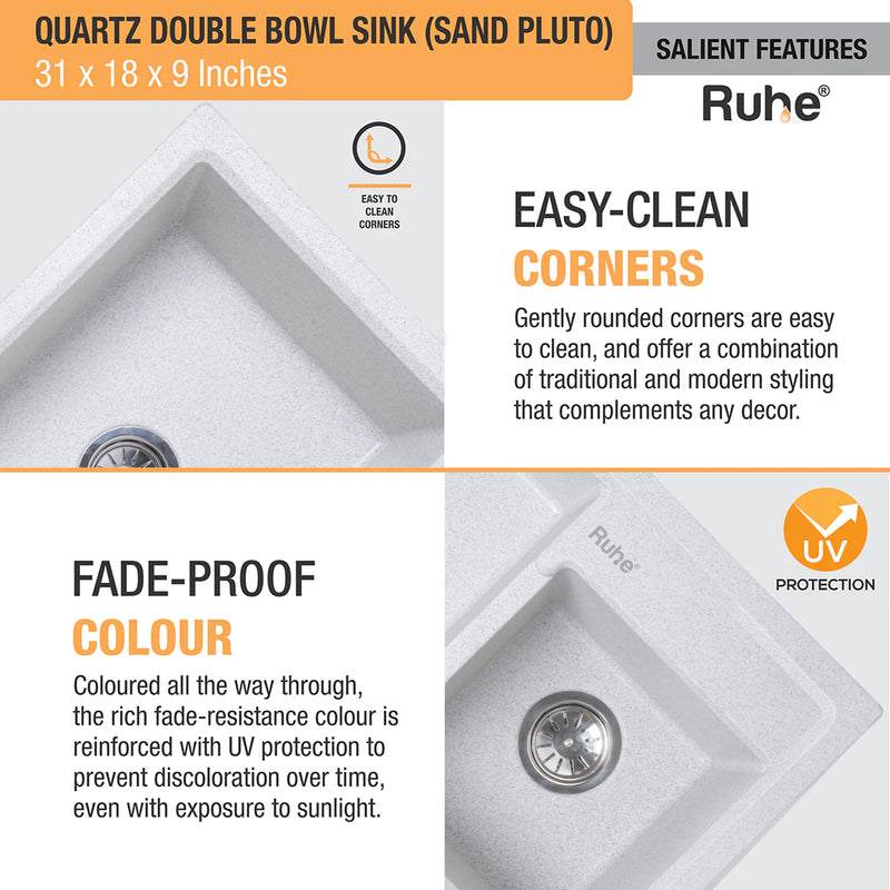Quartz Double Bowl Kitchen Sink (31 x 18 x 9 Inches)