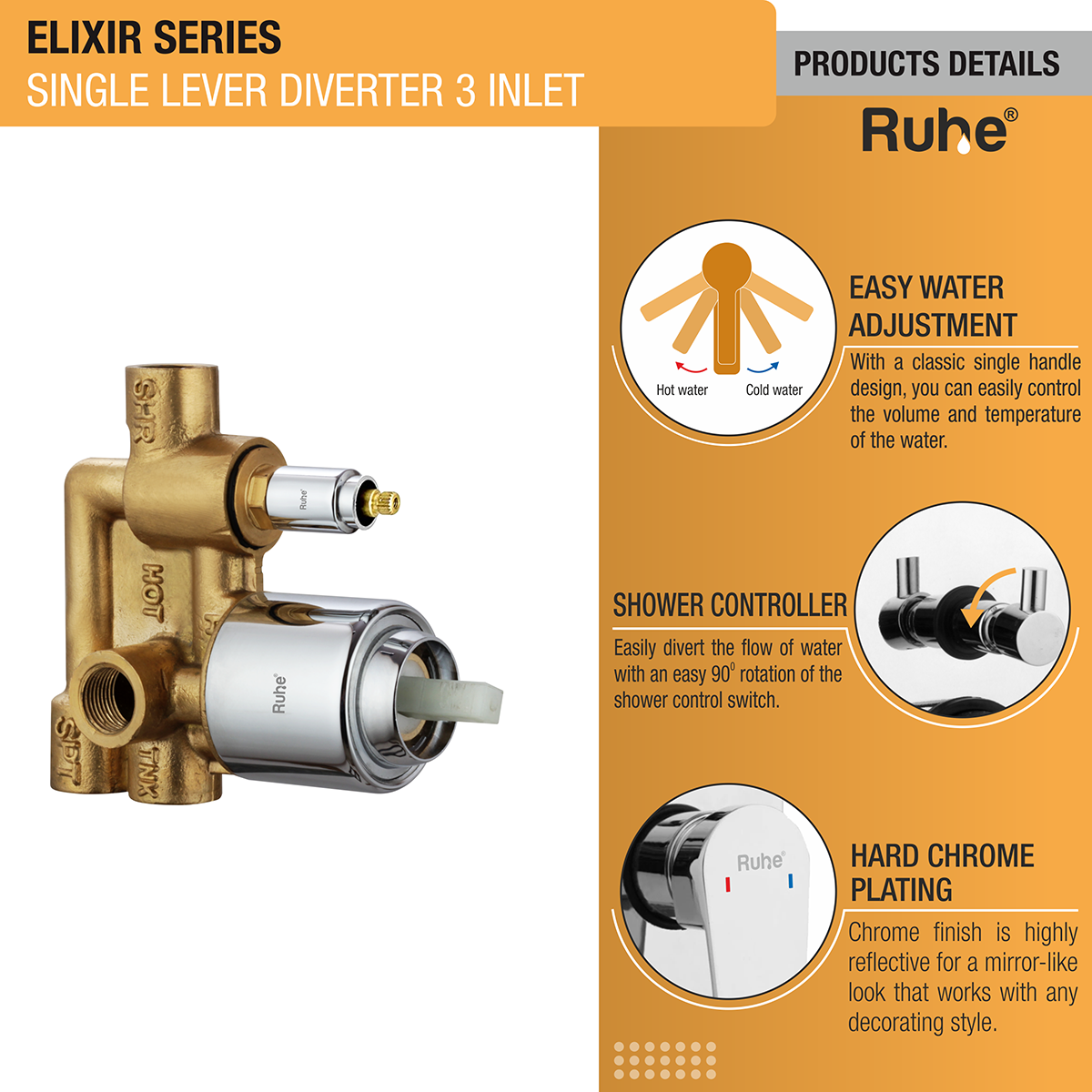 Elixir Single Lever 3-inlet (5 Way) Diverter - by Ruhe