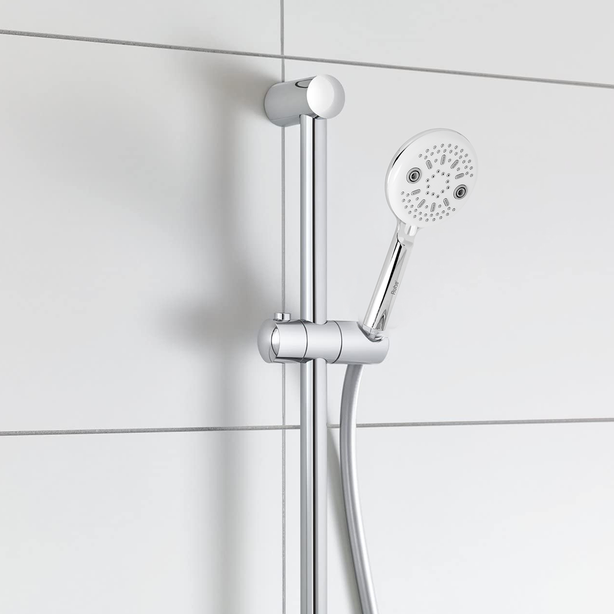 Symbol ABS Multi-Flow Hand Shower with Flexible Tube (304 Grade) and Hook installed