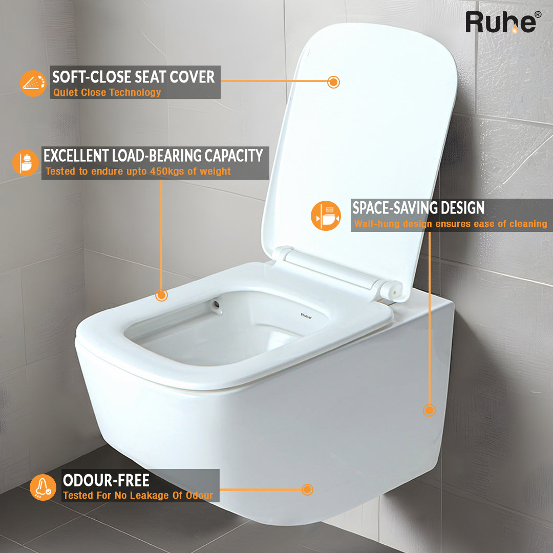 Risa Wall-Hung Rimless P-Trap Western Toilet / Commode (White) - by Ruhe