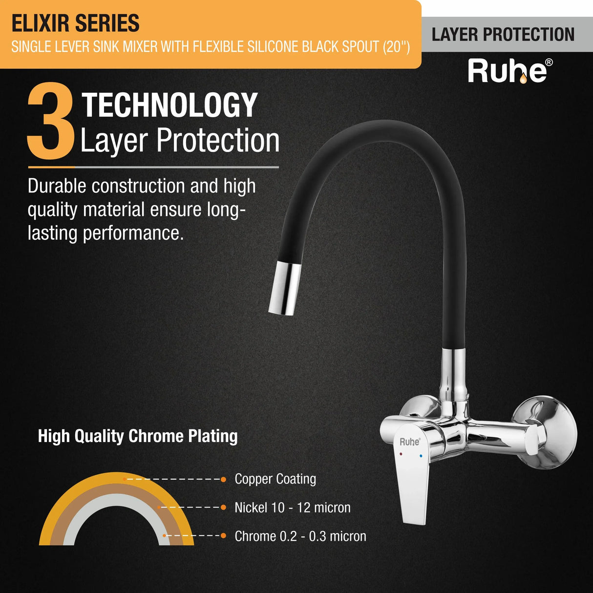 Elixir Single Lever Wall-mount Kitchen Sink Mixer Tap with Coloured Silicone Spout
