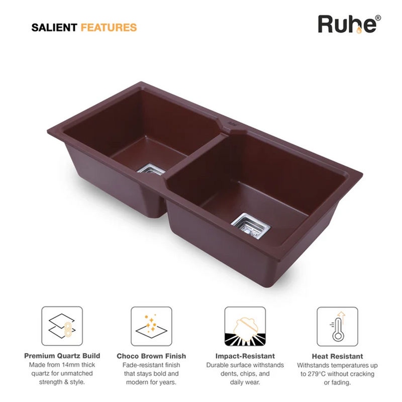 Quartz Double Bowl Kitchen Sink Coloured (37 x 18 x 9 Inches)