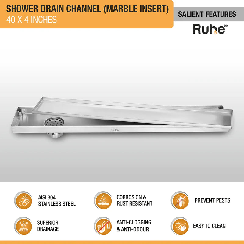 Marble-Insert Shower Drain Channel (4 Inches)