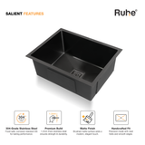 Handmade Single Bowl Kitchen Sink Black (24 x 18 x 10 Inches)(Features)
