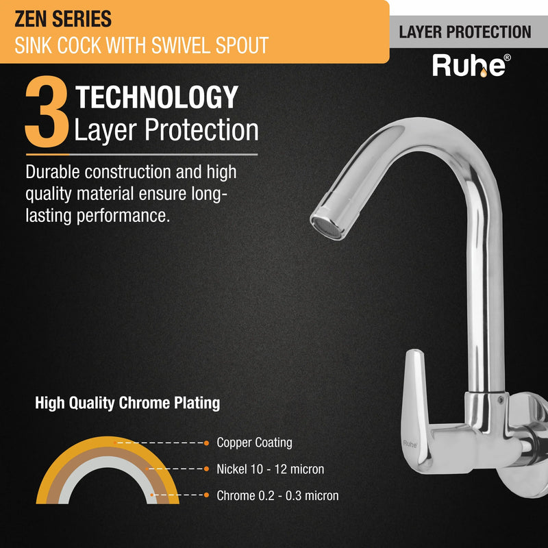Zen Wall Mount Kitchen Sink Tap with Swivel Spout