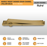 Marble Insert Shower Drain Channel (32 x 5 Inches) YELLOW GOLD PVD Coated features and benefits