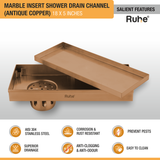 Marble Insert Shower Drain Channel (18 x 5 Inches) ROSE GOLD PVD Coated features and benefits