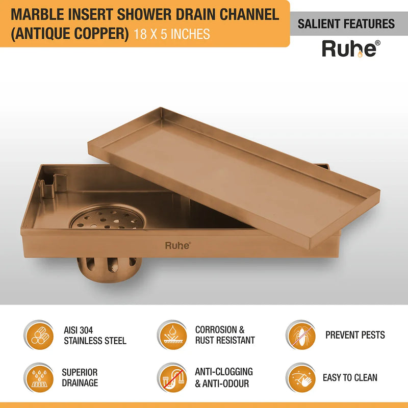 Marble-Insert Shower Drain Channel Coloured (5 inches)