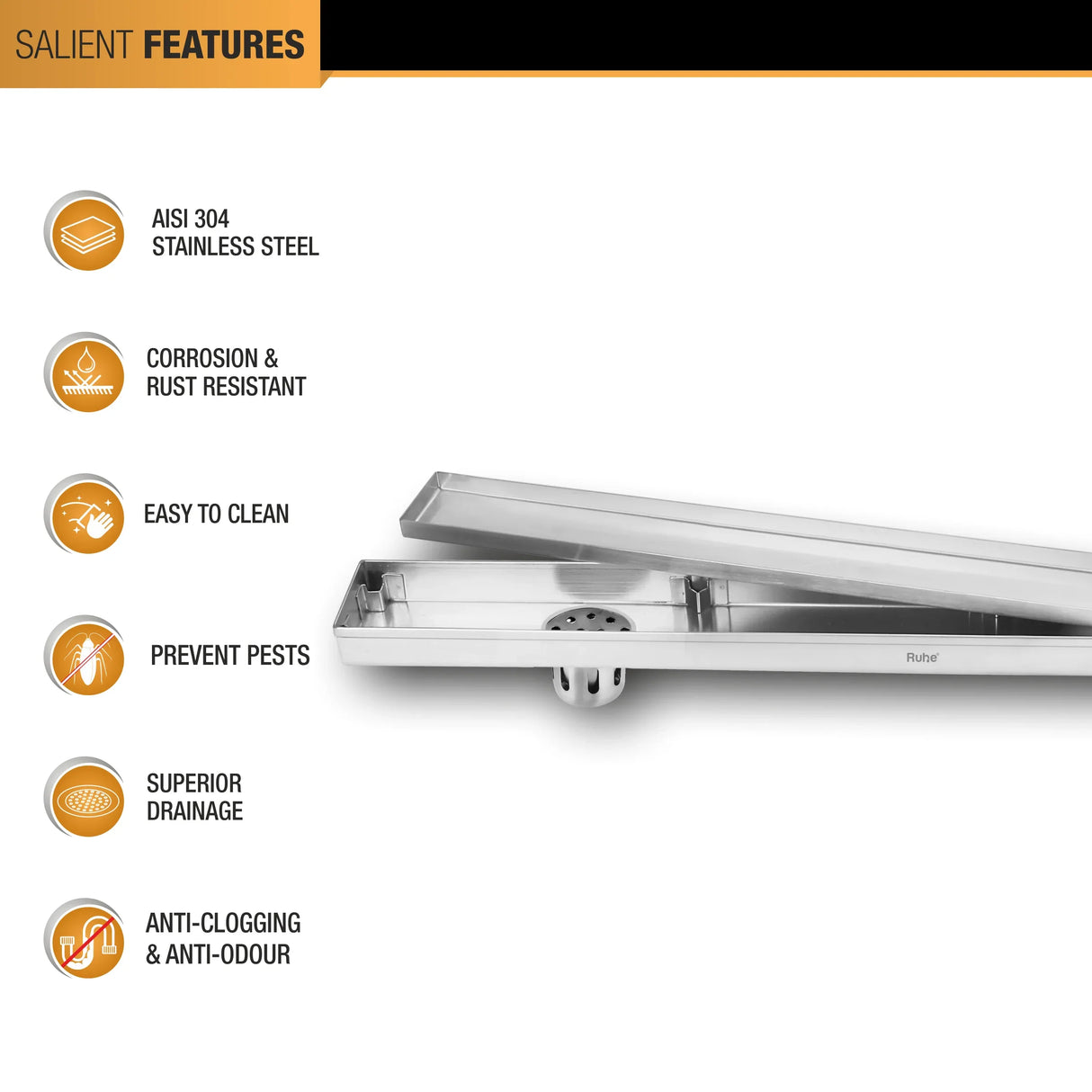 Tile-Insert Shower Drain Channel (3 Inches)