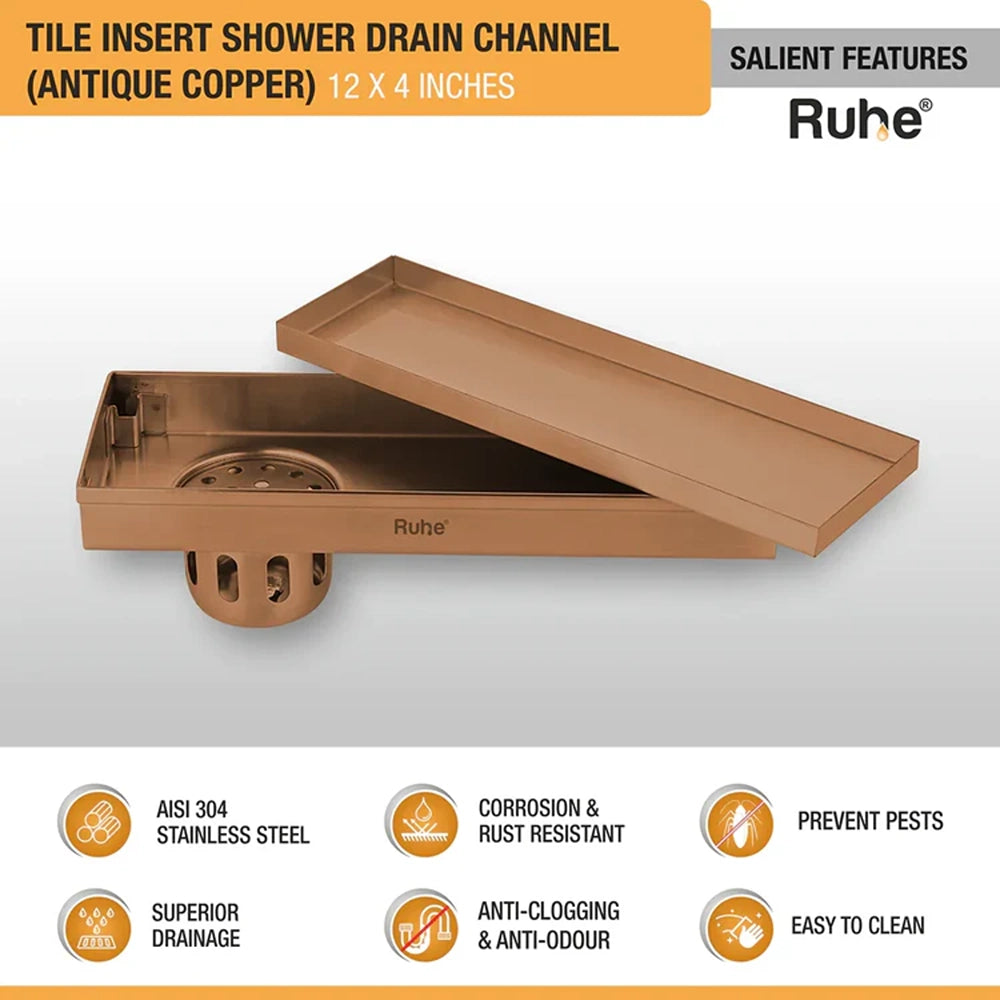 Tile-Insert Shower Drain Channel (4 Inches)