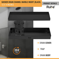 Marble-Insert 304-Grade Shower Drain Channel (4 Inches)
